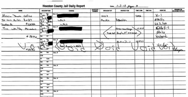Houston County Jail Docket for 01-02-13