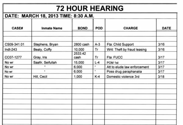 72-Hour Hearing Docket For Houston County District Court Judge Benjamin Lewis