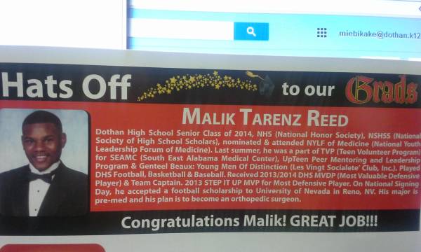 Congratulations to Malik Tarenz Reed