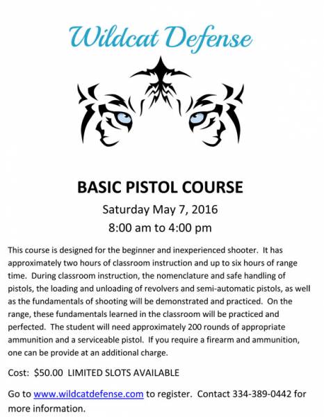 Wildcat Basic Pistol Course Being Offered
