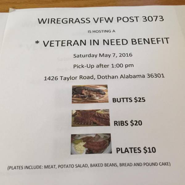 Wiregrass VFW Post 3073 is Holding a Benefit