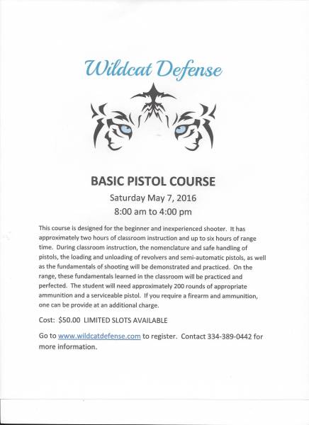 Basic Pistol Course Offered