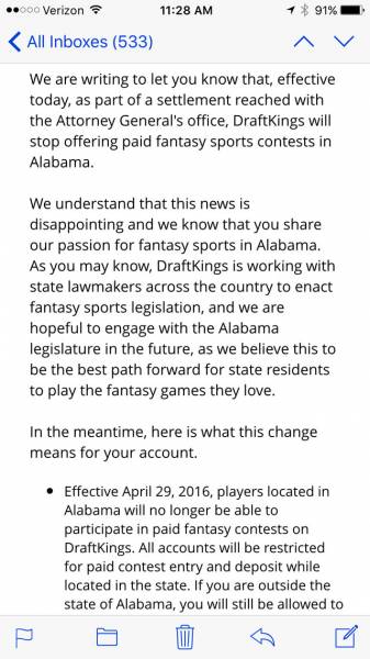 Attorney General Luther Strange STOPS Alabama Residents From Draftkings