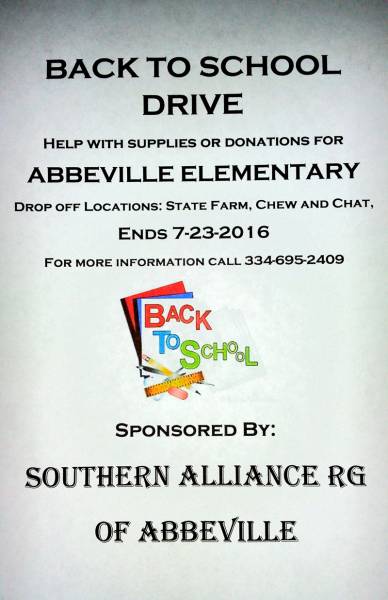 Abbeville Elementry to Host Back to School Drive