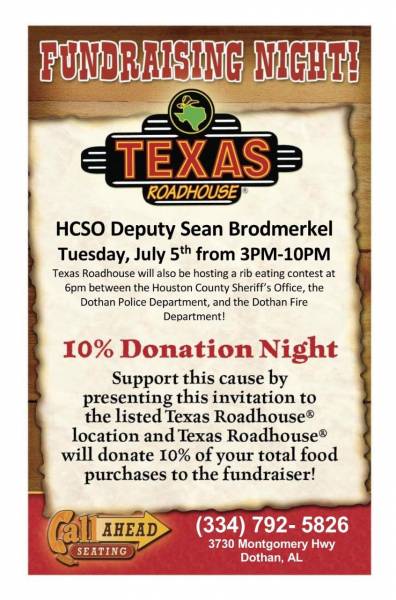 Fundraiser For Deputy Sean Brodmerkel at Texas Roadhouse