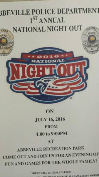 Abbeville Police to host thier 1st Annual National Night Out