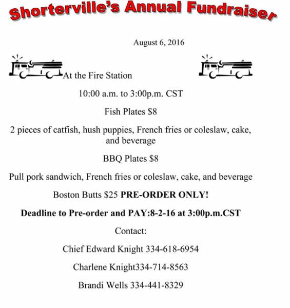 Shorterville’s Annual Fundraiser to be held August 6th
