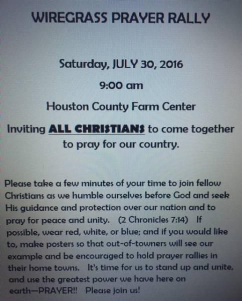 Wiregrass Prayer Rally set for July 30th