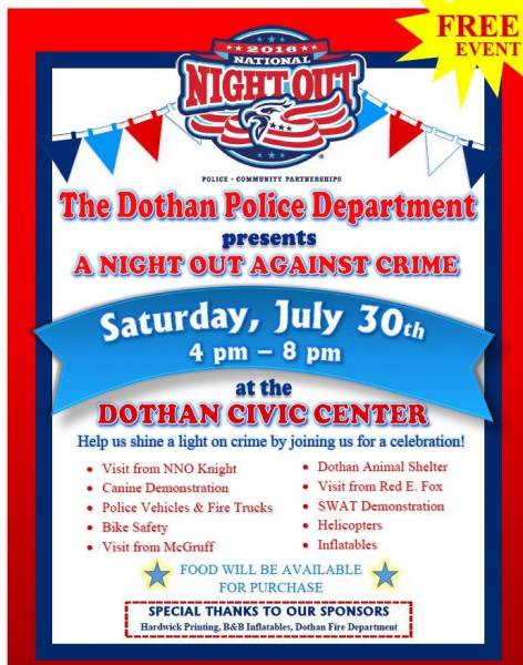 Reminder National Night Out being held Tomorrow Night