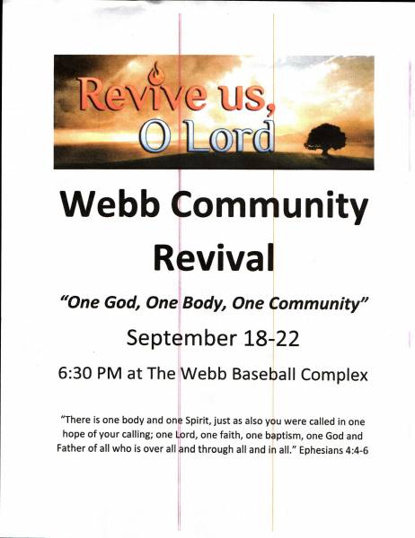 Webb Community Revival Set for Sept 18-22