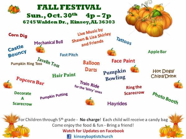 Kinsey Baptist Church to Hold Fall Festival