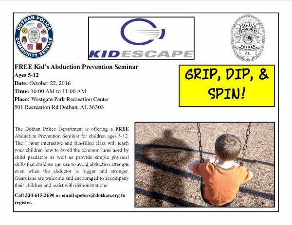 Dothan Police to Host a Free Kid’s Abduction Prevention Seminar