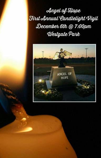 Tonight December 6th At 7PM.     Angel Of Hope Candlelight Vigil