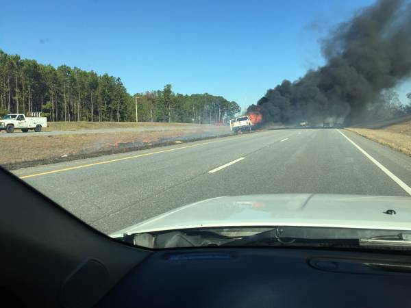 UPDATED @ 2:43 PM. 1:39 PM.  Vehicle Fire Between Abbeville and Eufaula