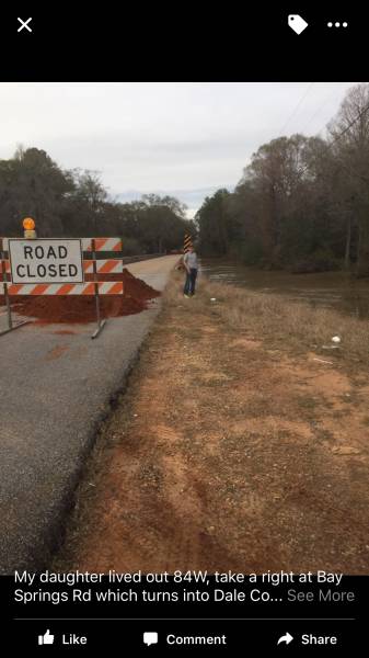 Bridge on County Road 49 in Dale County Washed Out