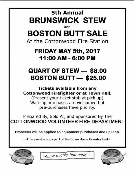 The Cottonwood Volunteer Fire Dept. Brunswick stew sale
