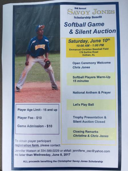 3rd Annual Savoy Jones Softball Game and Silent Auction