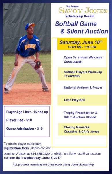 3rd Annual Savoy Jones Softball and Silent Auction