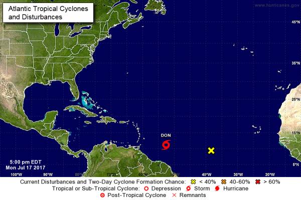 Tropical Storm Don has formed east of the Windward Island