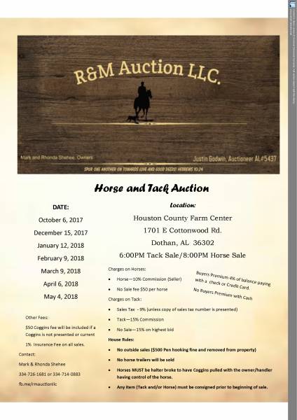 Horse and Tack Auction to be held at the Houston County Farm Center