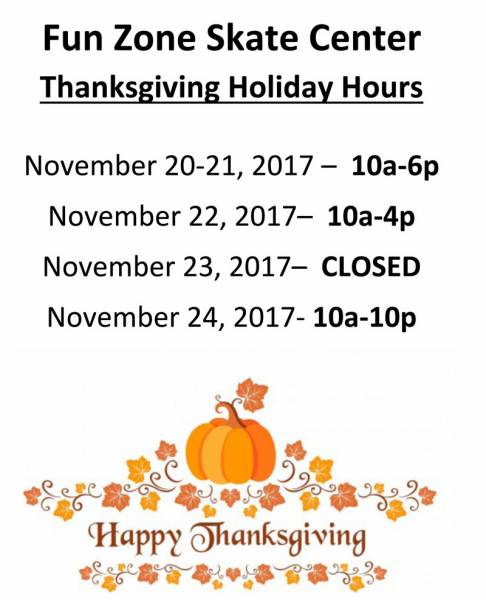 Fun Zone After School Zone Day-Camp and Thanksgiving Holiday Hours