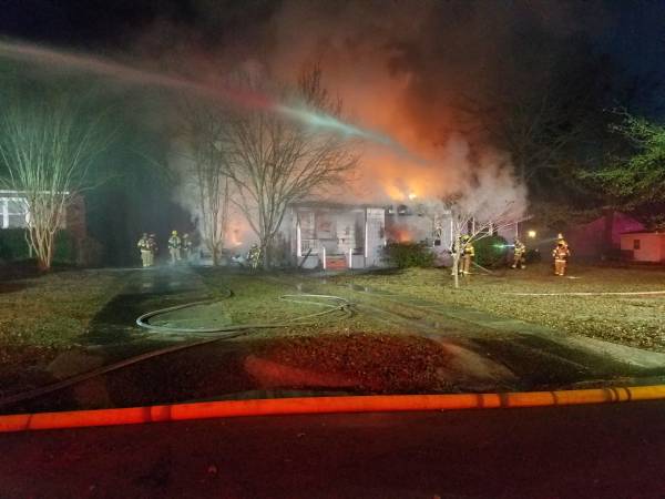 UPDATED @ 6:48 AM. 5:34 AM.  Two Structure Fires Side By Side - One Total Loss