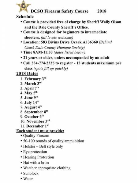 2018 Dale County Firearm Saftey Course