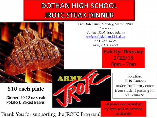 Dothan High  School JROTC Annual Steak Dinner set for March 22