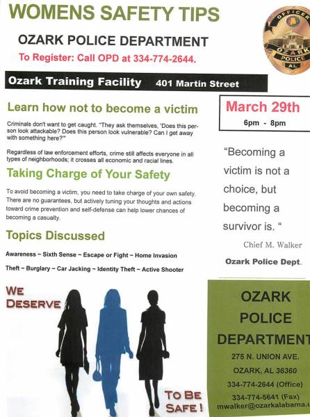 Ozark Police Hosting Womens Safety Tips