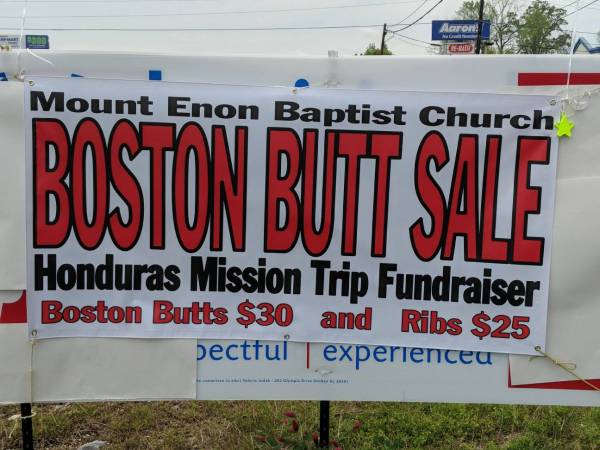 Mount Enon Baptist Church Hold a Boston Butt Sale Today and Tomorrow