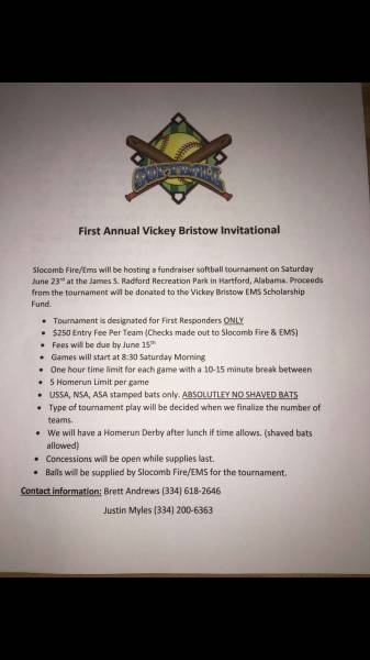First Annual Vickey Bristow Invitational softball tournament