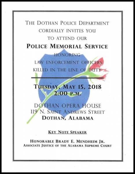 Fallen Officer’s Memorial Service Set for May 15th
