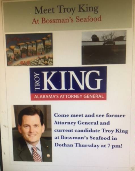 Troy King Tonight at Bossman’s Seafood on US 231 South