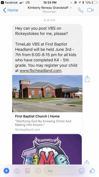 First Baptist Church Headland...VBS Starts Sunday June 3...