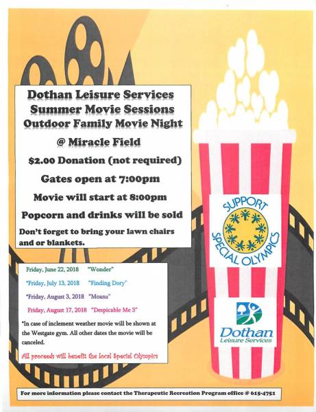 Family Movie Night at Miracle Field at Westgate Park Friday, July 13, 2018