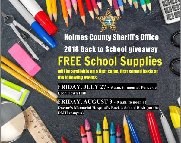 HOLMES COUNTY SHERIFF’S OFFICE TO OFFER FREE SCHOOL SUPPLIES