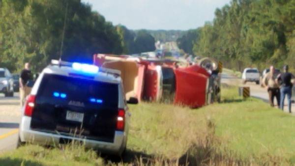 UPDATED 4:23 PM.  Semi Overturned In Dale County