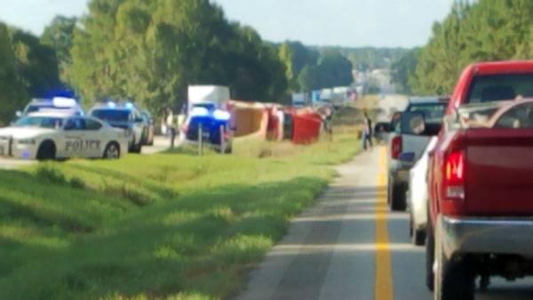 UPDATED 4:23 PM.  Semi Overturned In Dale County