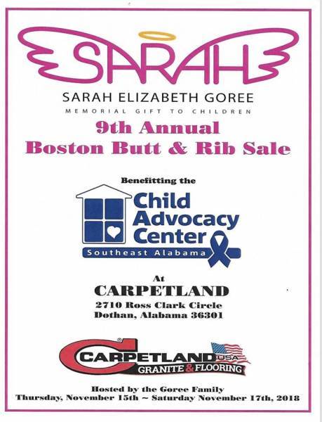 9th Annual Sarah Elizabeth Goree Boston Butt and Rib Sale