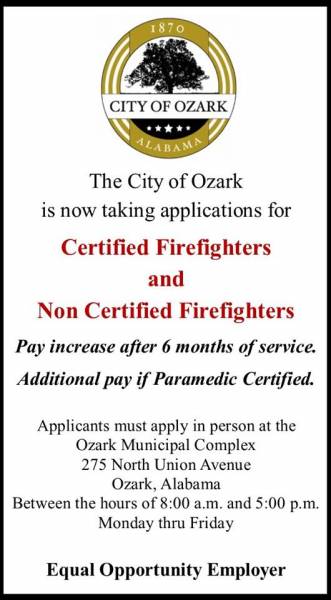 City of Ozark Taking Applications for Firefighters