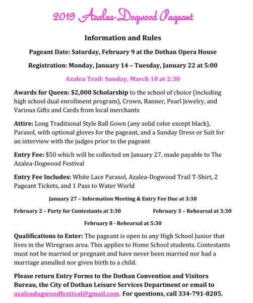 2019 Azalea-Dogwood Festival Pageant Registration Ends January 22nd