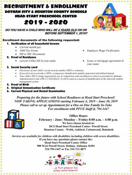 DCS Head Start Enrollment Starts February 4th!!!
