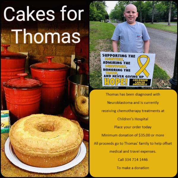 CAKES FOR THOMAS..TOGETHER WE CAN MAKE A DIFFERENCE.  11 yr old Thomas was diagnosed with neuroblastoma