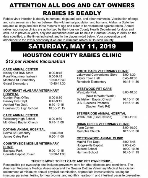 Houston County Rabies Vaccination Clinic 2019