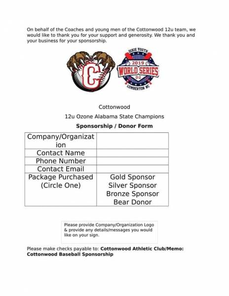 Cottonwood going to World Series and Need Your Help