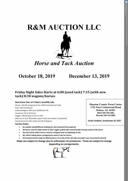 Horse and Tack Auction Friday Starts at 6:00