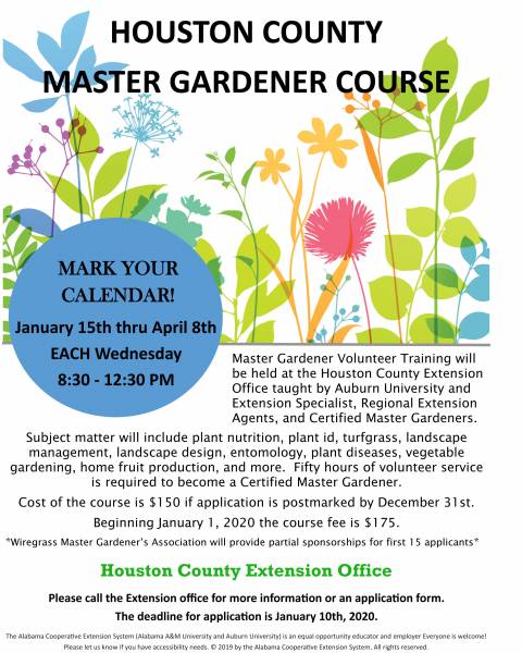 Up Coming Houston County Master Gardener Course