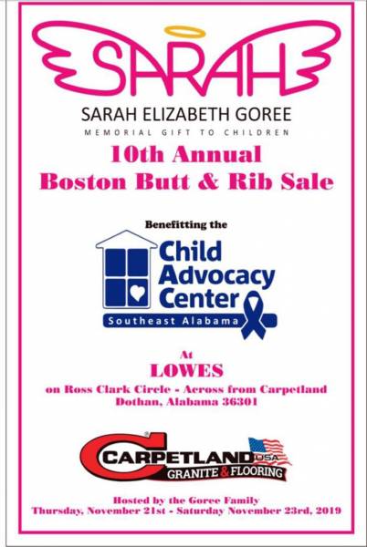 10th Annual Sarah Elizabeth Goree Boston Butt & Rib Sale