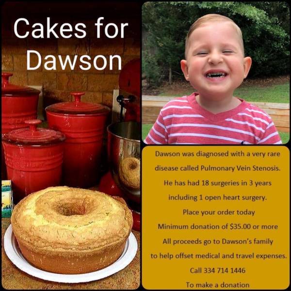 Help A Child By Ordering Your Cakes For Dawson Today