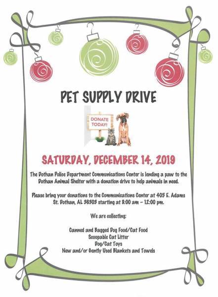 Pet Supply Drive Hosted by the Dothan Police Dept. Set for December 14th